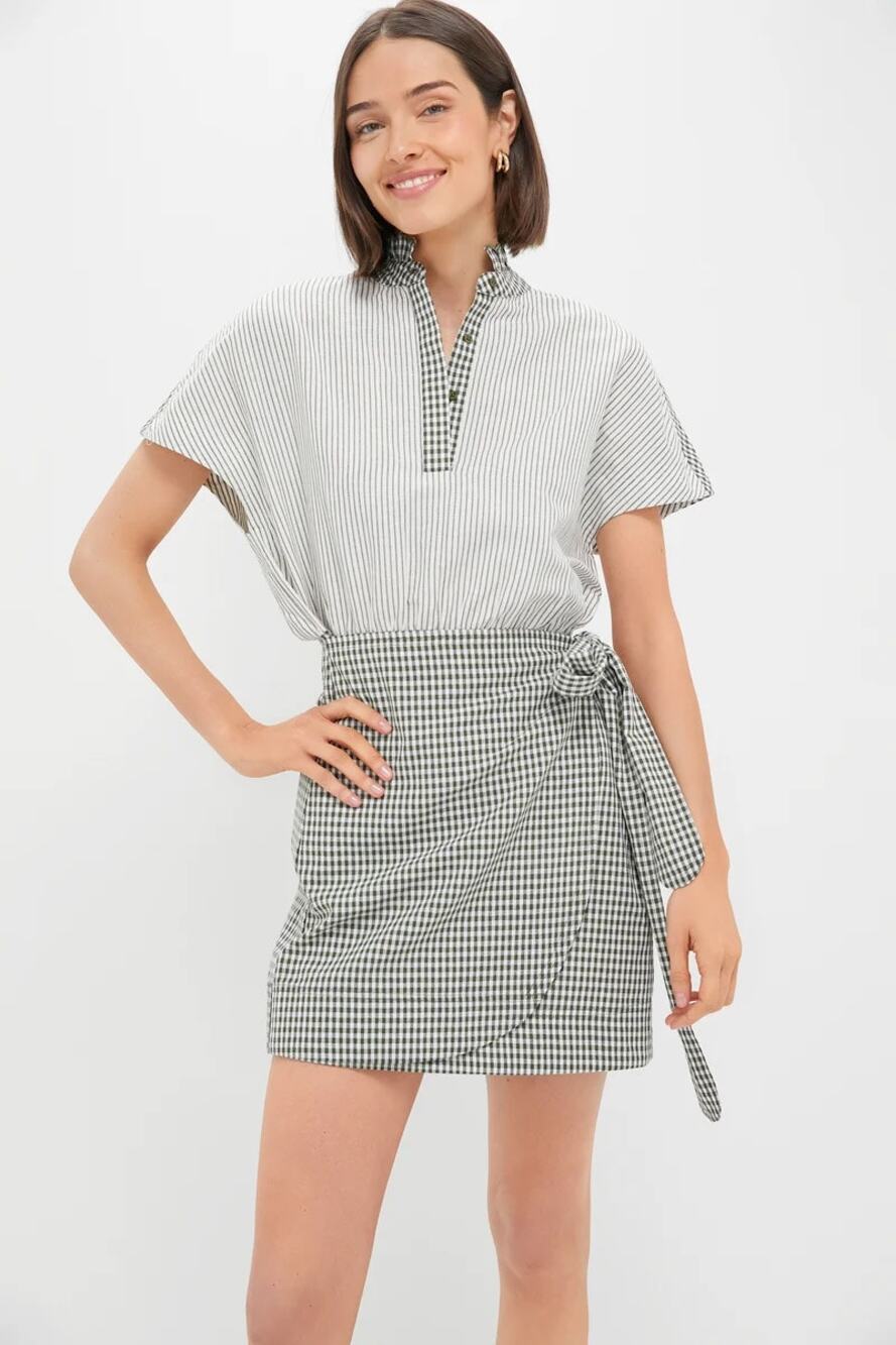 Tuckernuck Pomander Place Green Gingham Wrap Frida Mini Dress Medium M